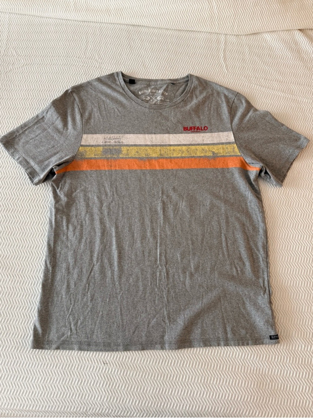 Buffalo David Bitton Gray Tee with Retro Stripe Accents Mens XL